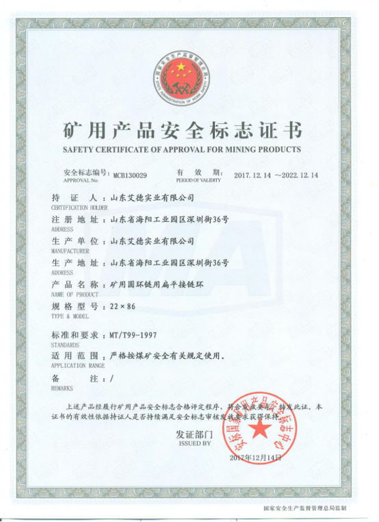 Link Safety Standard Certificate