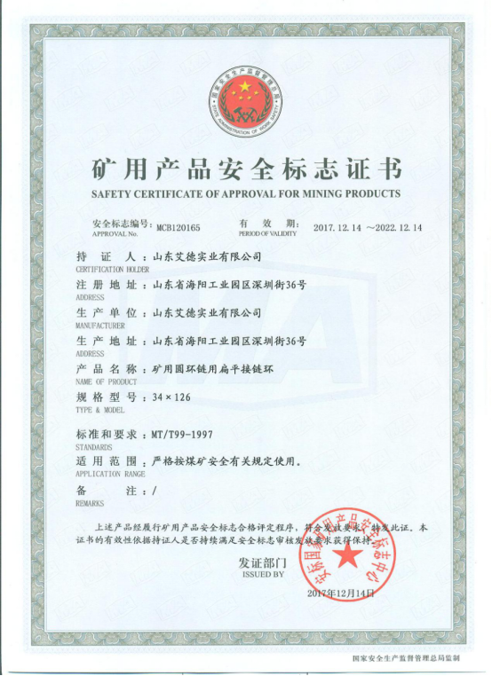 Link Safety Standard Certificate