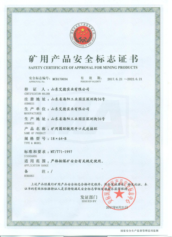 Link Safety Standard Certificate