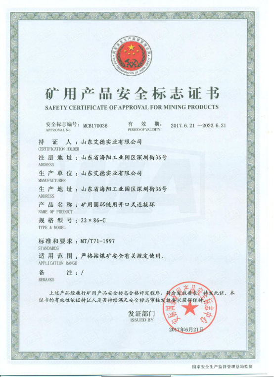 Link Safety Standard Certificate