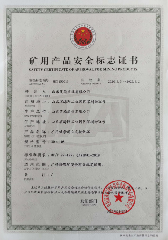 Link Safety Standard Certificate
