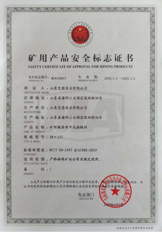 Link Safety Standard Certificate
